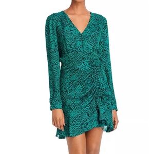 Parker Teal Patterned Long Sleeve Dress